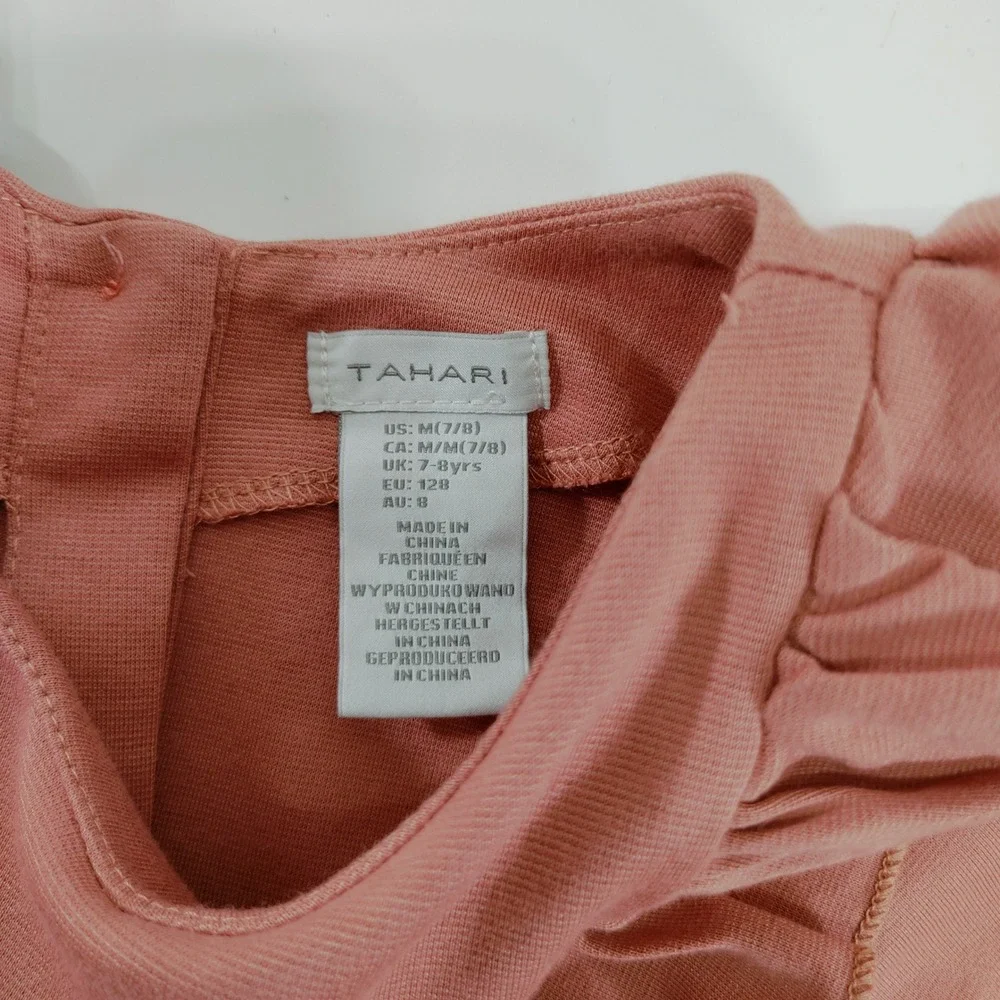 Tahari Girls Dusty Pink Ruffle Fit & Flare Dress Size M 7/8 Short‎ Sleeve NWOT